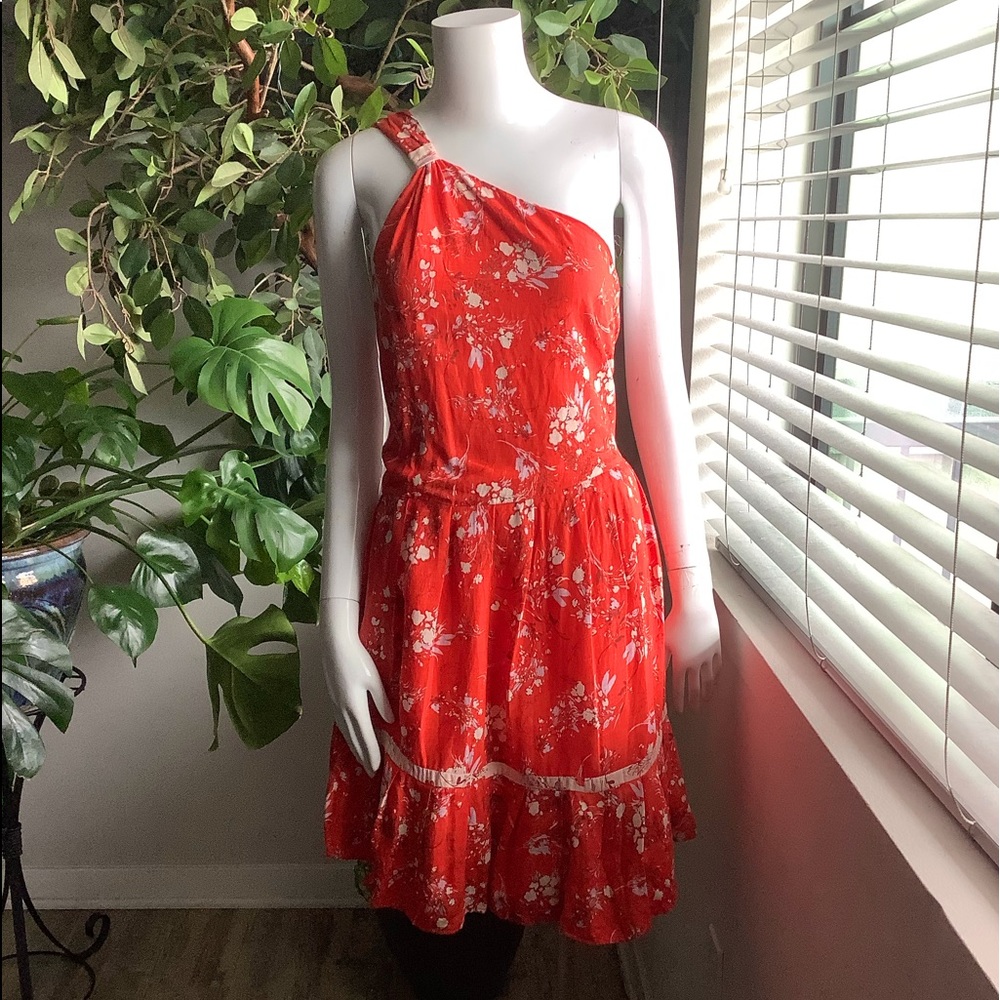 Free People Orange Floral One Shoulder Dress